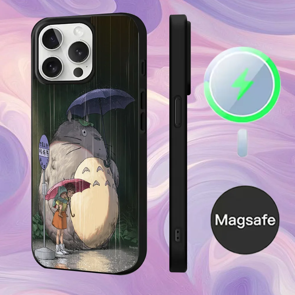 حافظة هاتف لطيفة من أنيمي T-Totoro-ES لهواتف iPhone 16,15,14,13,12,11,Pro,Max,Plus,Mini,Magsafe,حافظة شحن لاسلكية مغناطيسية