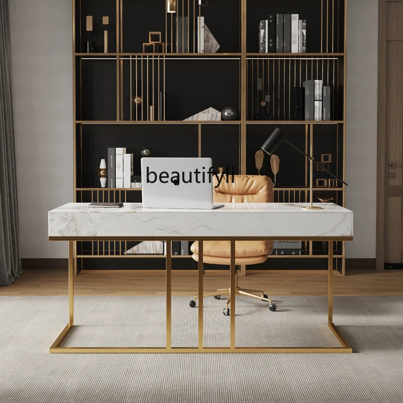 Light Luxury Minimalist Stone Plate Desk Modern Minimalist Advanced Design Study Desk Solid Wood Home Computer Table