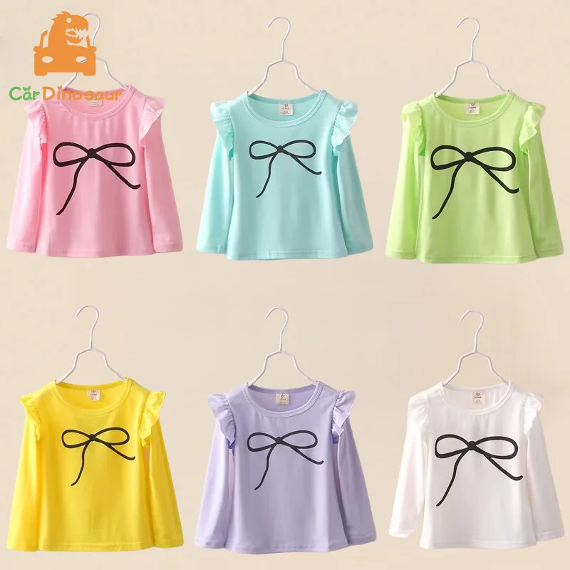 

Весна-Осень 2022, детская одежда, детские футболки ярких цветов с длинными рукавами-фонариками, милые базовые футболки для маленьких девочек