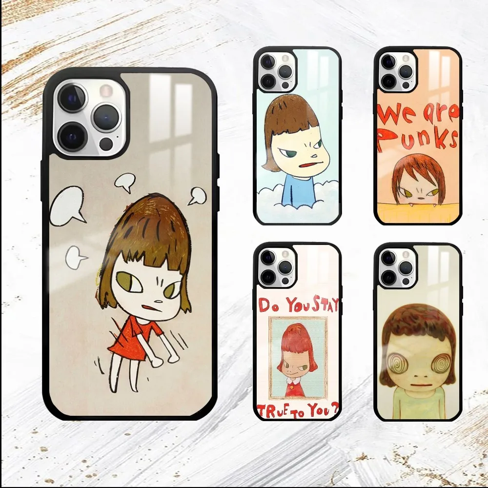 Yoshitomo Nara art painting Phone Case For iPhone 16 15 14 13 12 11 Pro Max Plus Mini PC Fashion mirror phone case