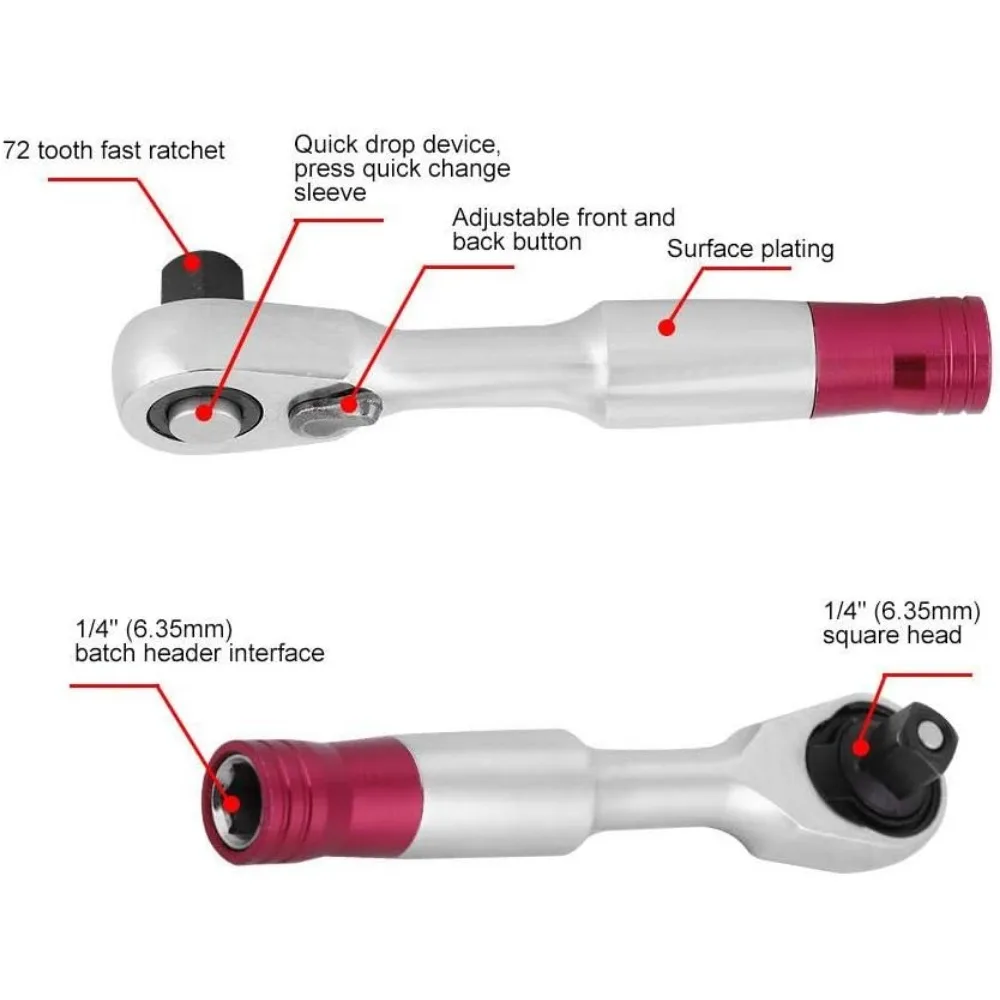 Klucz nasadowy z grzechotką Fydun Mini 1/4 cala, 72 zęby, narzędzie naprawcze do pojazdów, zestaw kluczy nasadowych (85 mm)