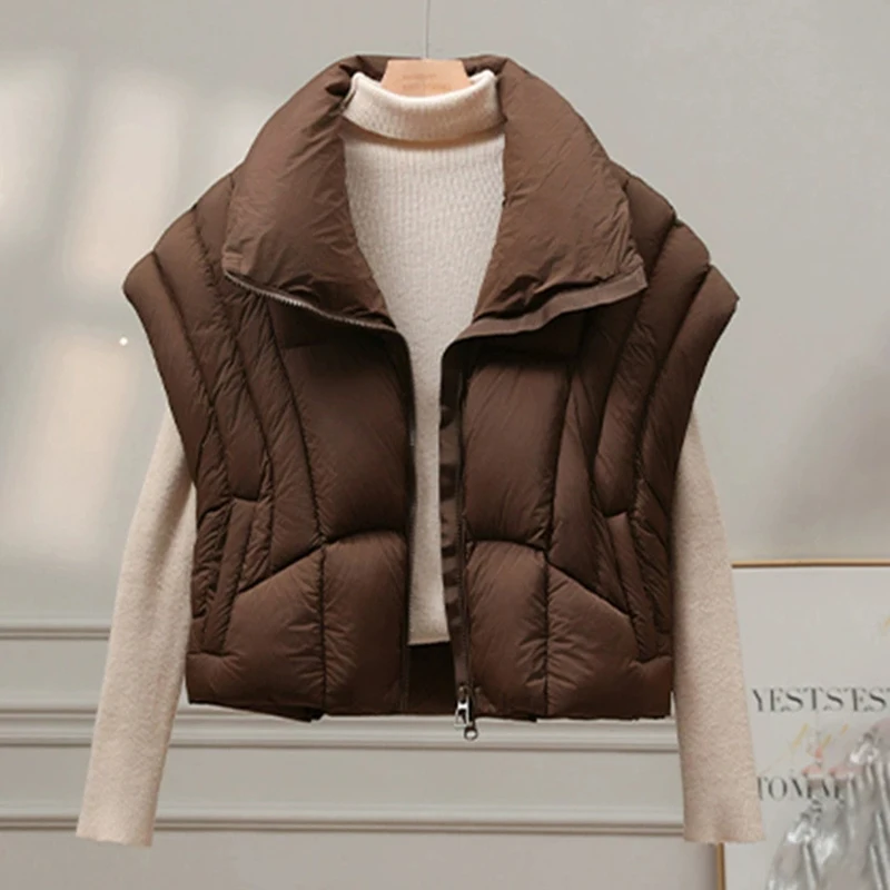 Schinteon-Chaqueta de plumón de pato blanco para mujer, abrigo informal holgado con mangas desmontables y cuello levantado, prendas de vestir gruesas y cálidas para otoño e invierno