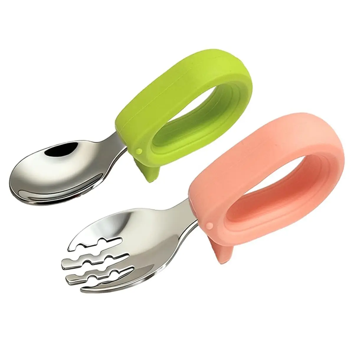 ABNH Toddler Utensils Set with Stainless Steel Baby Forks and Spoons, Silicone Handles, Portable Case, Dishwasher Safe
