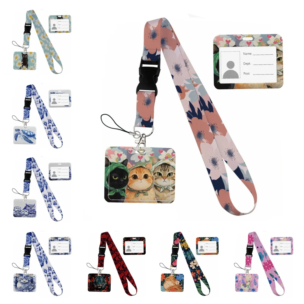 Small animals inside flowers Print Ribbon Lanyards Keys ID Horizontal Card Collectors Phone Straps Rope Students Badge Holder