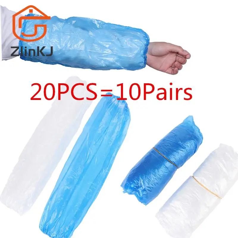 20ps ambiental descartável protetor pe mangas cobrir não tóxico elástico doméstico plástico durável braço de limpeza à prova dwaterproof água