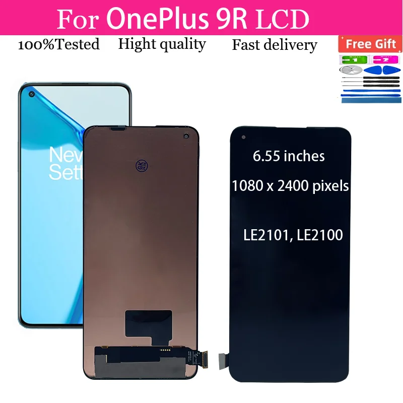 

6.55''AMOLED For OnePlus 9R For 1+9R LE2101 LE2100 LCD Display Touch Screen Digitizer Assembly Replacement
