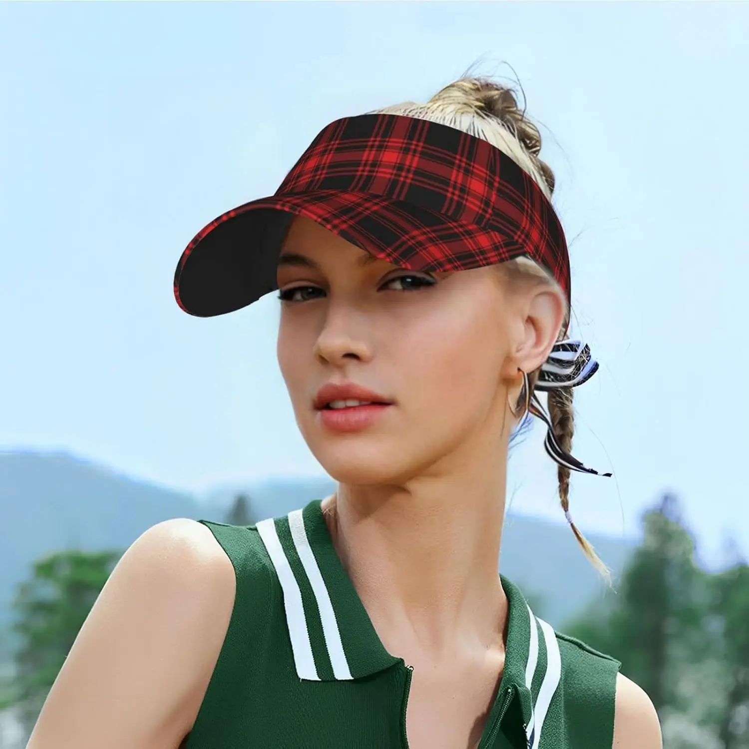 Christmas Red Black Tartan Check Scottish Pattern Sunscreen Visor Hats for Women & Men, Sport Empty Top Baseball Sun Cap,