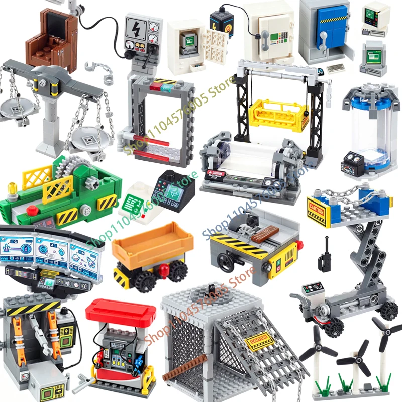 MOC City Tech Building Blocks Computer Fuel Dispenser Monitor Repair Station Safety Box Cabinet Assembly DIY Model Toys Gift T18