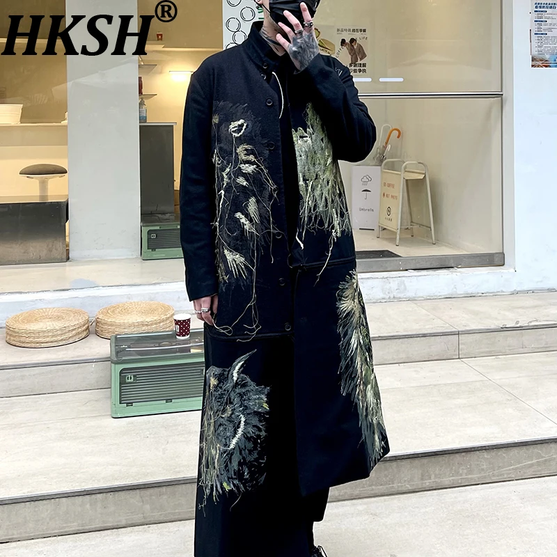 

HKSH Осенний мужской Тренч в стиле панк, оригинальный темно-тяжелый плащ Yamamoto с золотой вышивкой, техническая одежда, модная шикарная ветровка HK15445