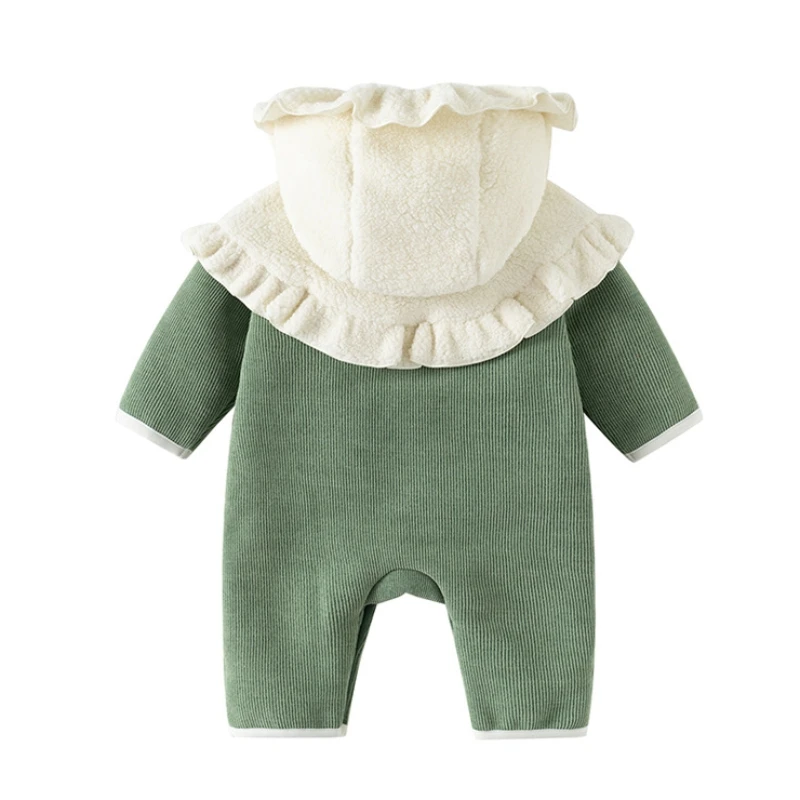 Cute Starfish Baby Hooded Rompers for Winter Fleece Outdoor Girls Jumpsuits Clothes