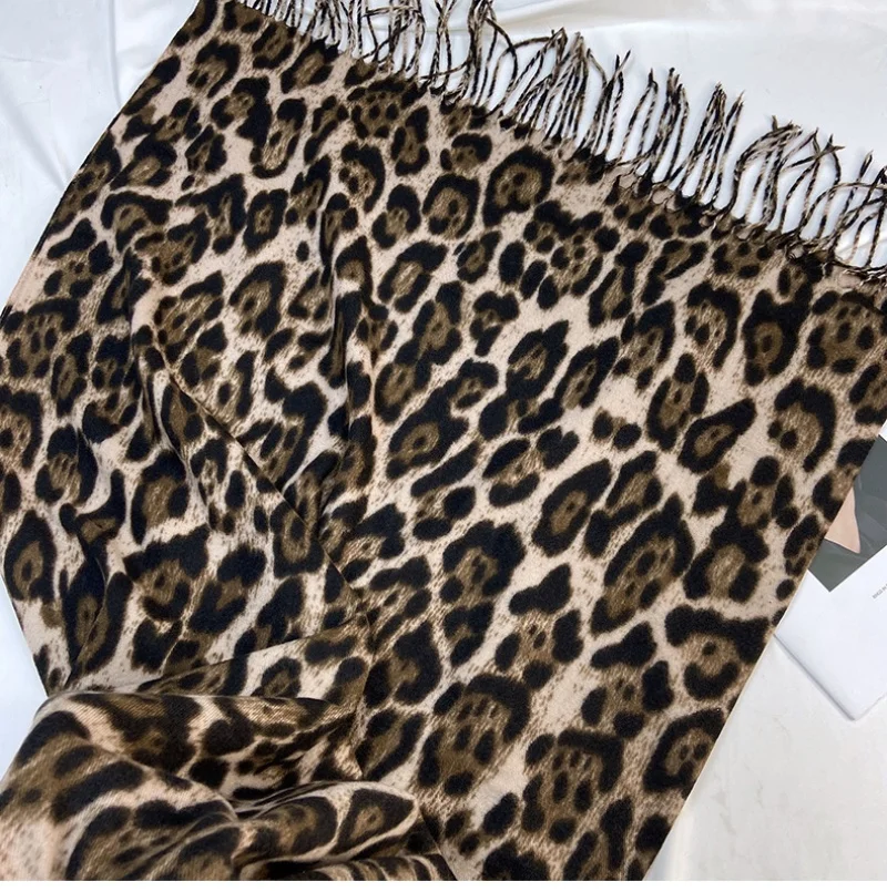1PC Fashion Leopard Print Warm Women's Dark Brown Scarf Shawl Thick Bohemian Autumn Winter Wraps Scarf Suitable for Daily Wear image 5
