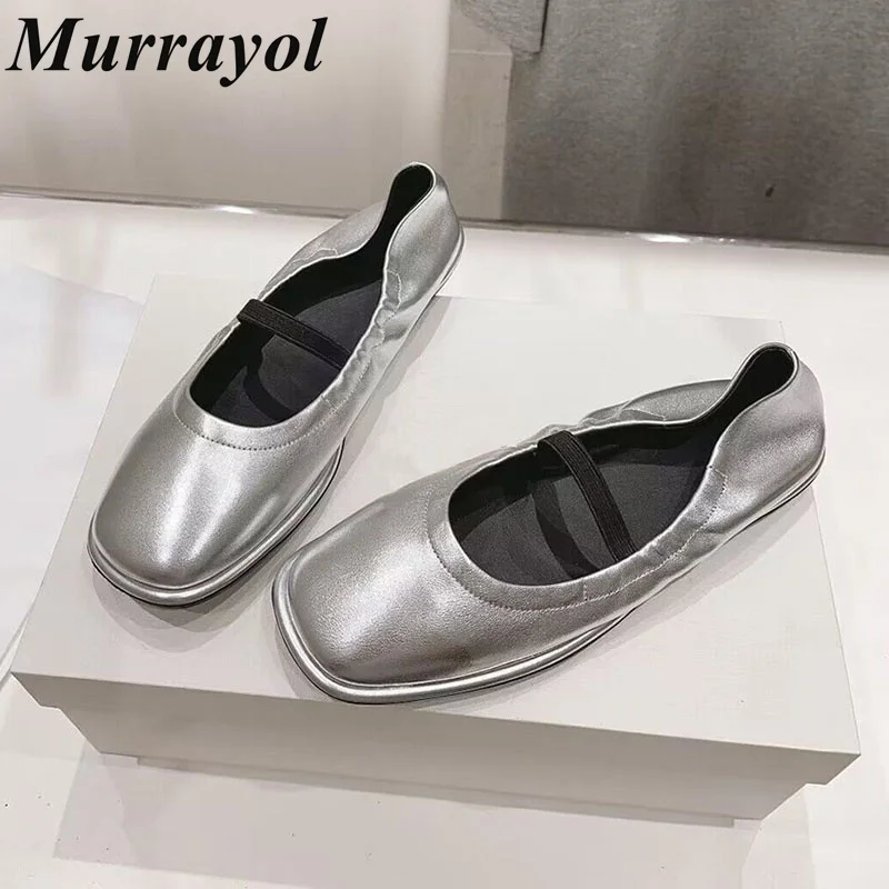 

Round Toe Genuine Leather Flat Ballet Shoes Women Belt Buckle Design Mary Jane Shoes Spring Autumn Soft Sole Single Shoes