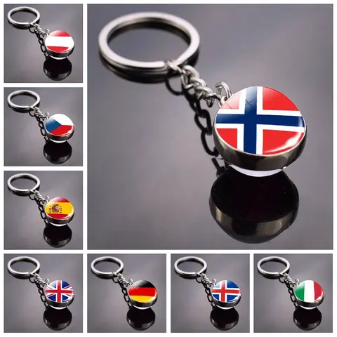 Europa países bandeira nacional dupla face bola de vidro pingente chaveiro áustria itália portugal noruega dinamarca espanha bandeira chaveiro