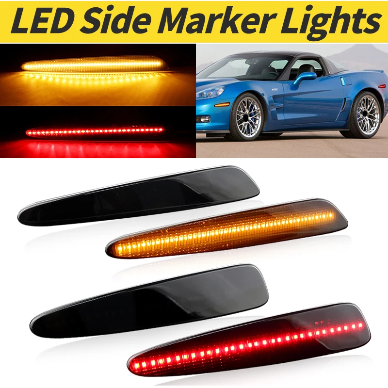 

Передний задний бампер, светодиодные боковые габаритные огни указателя поворота, желтые, красные дымчатые линзы для Chevy Corvette C6 2005-2013, автомобильные аксессуары