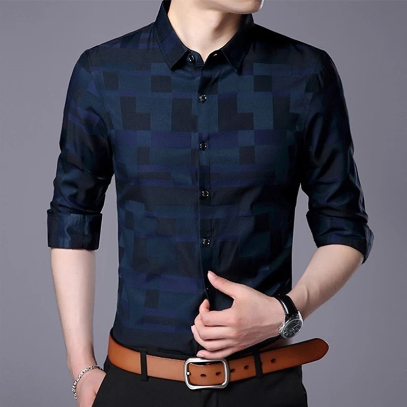 Men\'s Casual Business Long Sleeve Shirt Formal Office Men Tshirt