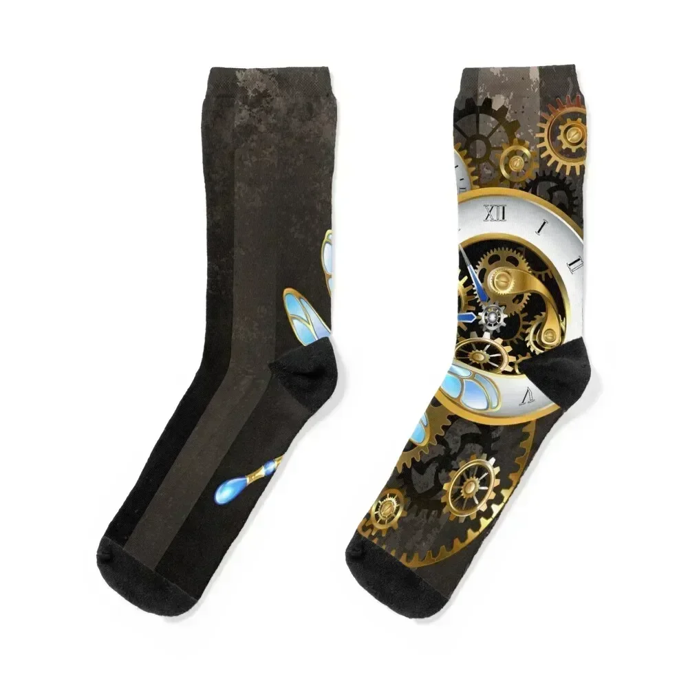 Steampunk Dials with Dragonfly Socks christmas gifts floor aesthetic Socks Women Men's