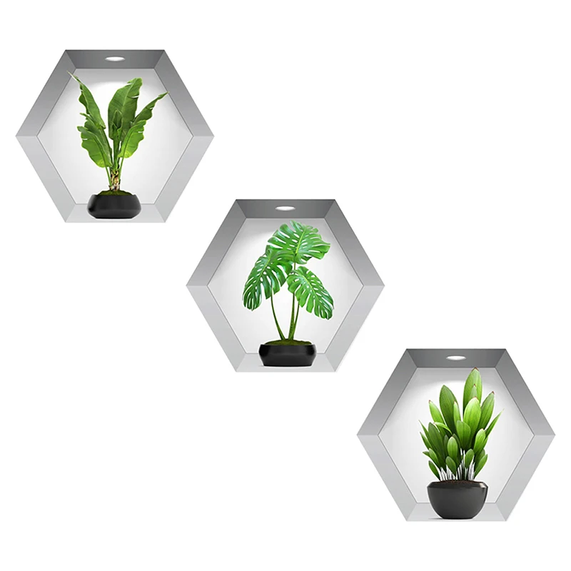 3pcs/set 3D Stereoscopic Potted Wall Stickers Living Room Decorative Wallpaper Self-adhesive Plant and Flower PVC