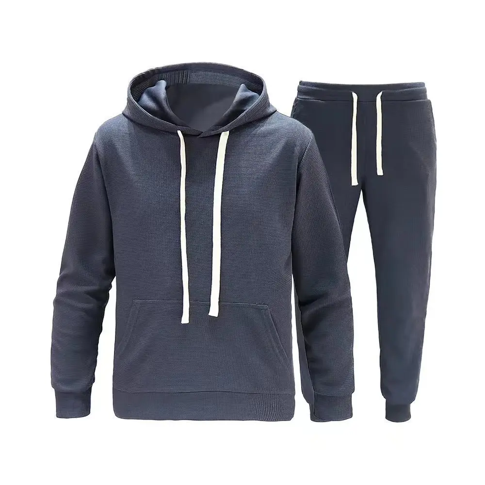 

The 2025 new men's hooded sweatshirt set, knitted with fashionable waffle fabric, is suitable for spring and autumn seasons