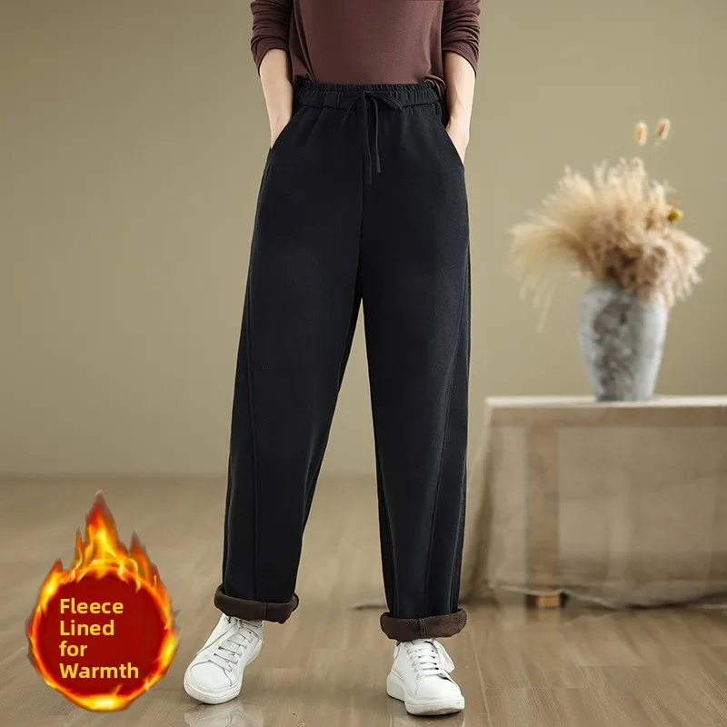 

Loose Straight Leg Jeans Women's Faionable Versatile Scythe Pants Floor-Length Slimming Casual Sle Winter Thiened Natur...
