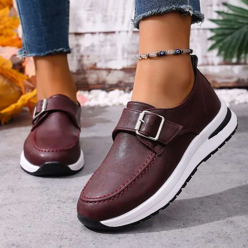 

Fashion Spring/ Autumn Metal Buckle Platform Sneakers Women Lightweight Low Top Casual Comfortable Sports Shoes