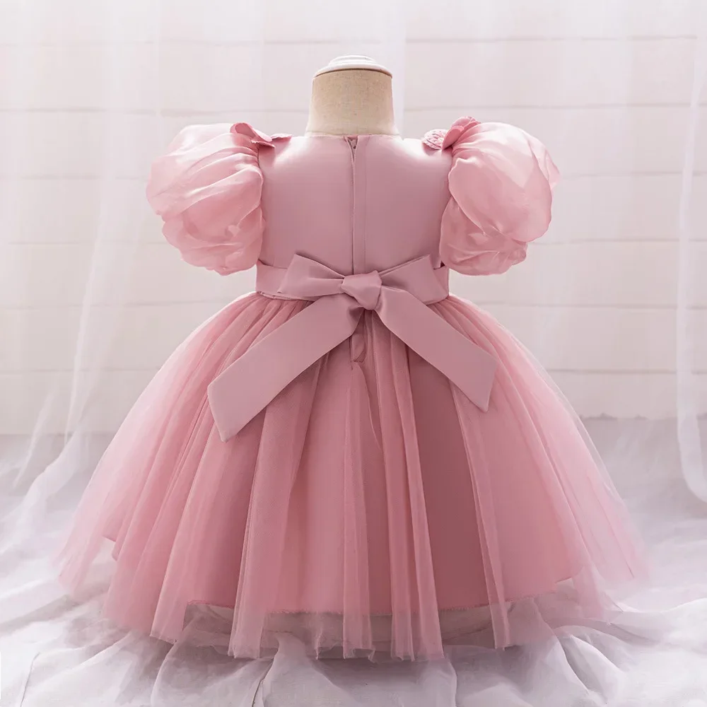 Toddler Girls Party Dress Puff Sleeve Flower Girl Princess Bridesmaid Dresses Tulle Infant Baby 1st Birthday Wedding Gown 0-3Y