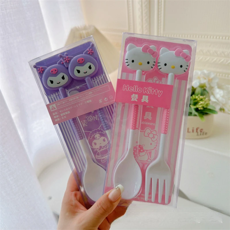 

Miniso Sanrio мультфильм японская девушка сердце Kuromi My Melody Hello Kitty детская посуда для студентов портативная вилка ложка.