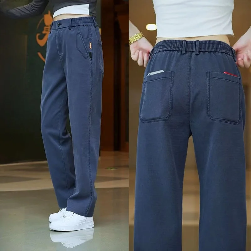 Fall Anti-Wrinkle Thi Straight Leg Jeans Men's Casual Loose Long Trousers Trendy Wide Leg Men's Pants Busin Gentleman Sle