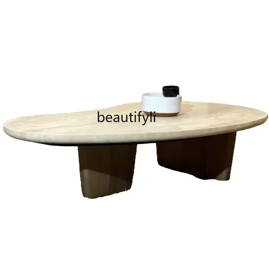 Italian minimalist inspired shape natural marble surface design light luxury living room modern simple coffee table