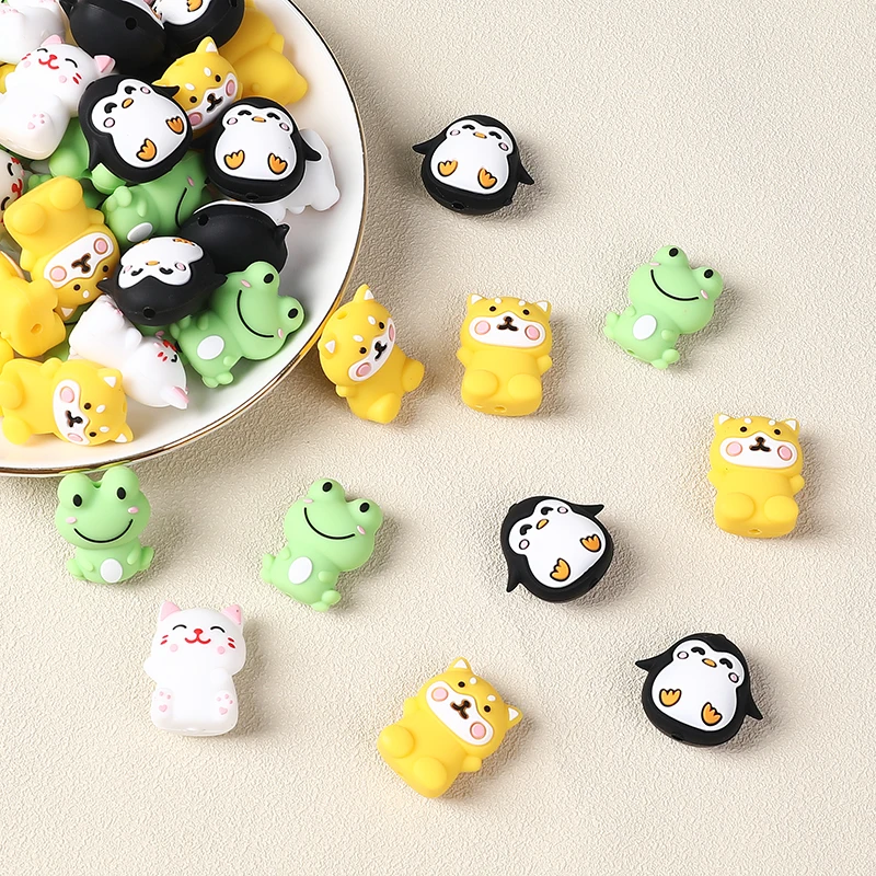 8Pcs 3D Silicone Beads Frog Dog Animals Focal Beads Food Grade DIY Bracelet Keychain Beadable Pen Accessories