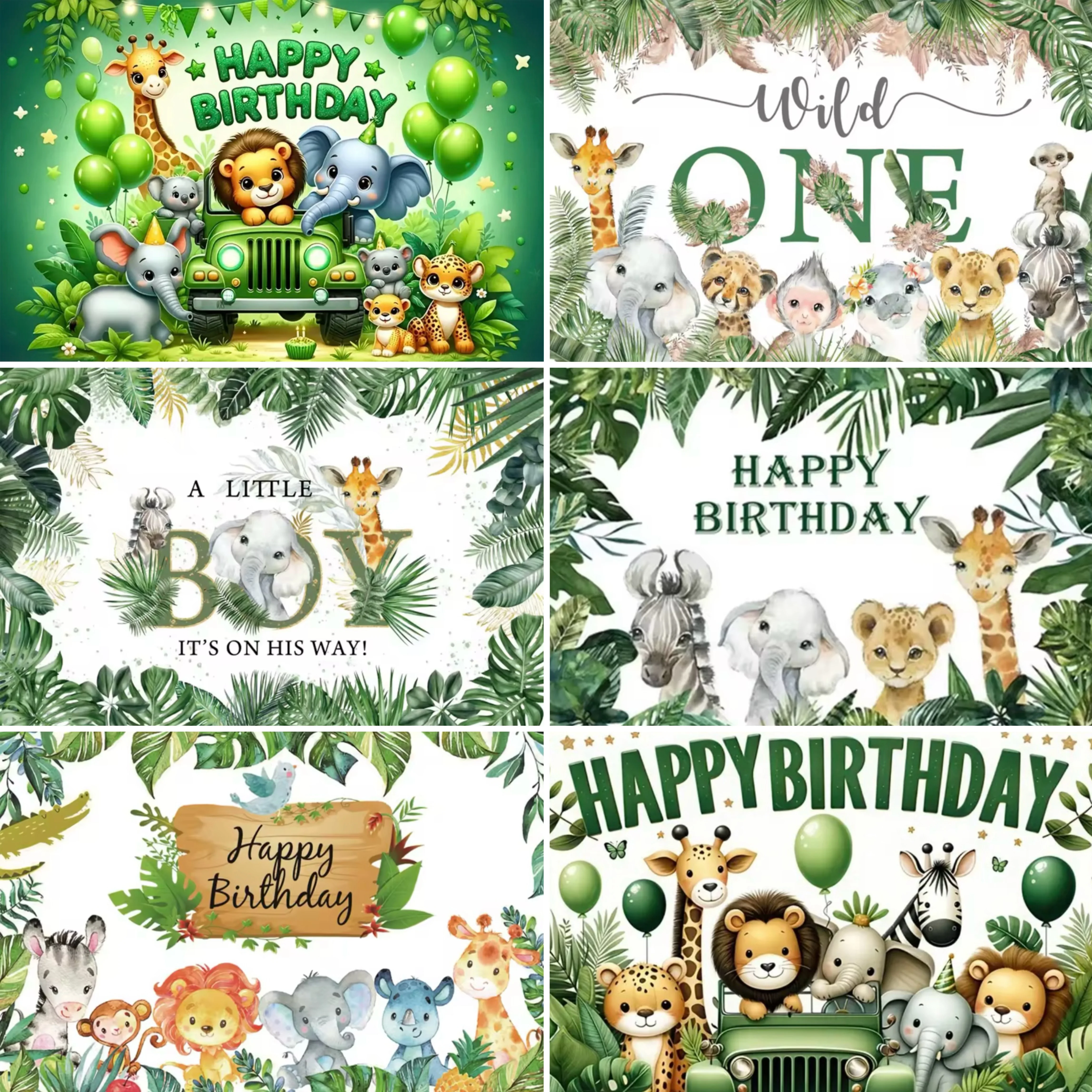 

Jungle Forest Animal Theme Kids Birthday Party Decor Jungle Lion Green Leaf Backdrop Baby First Birthday Gift Photo Backdrop