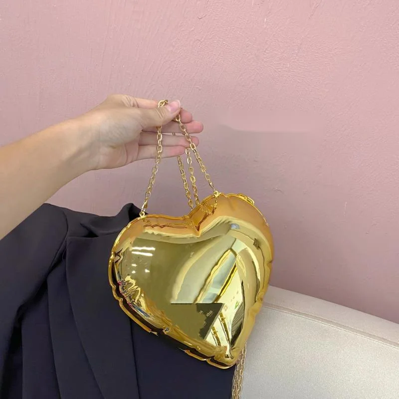 Designer Acrylic Clutch Bag Gold Silver Pink Women Chain Evening Party Bag Cute Heart Shape Shoulder Crossbody Bags Small Purse