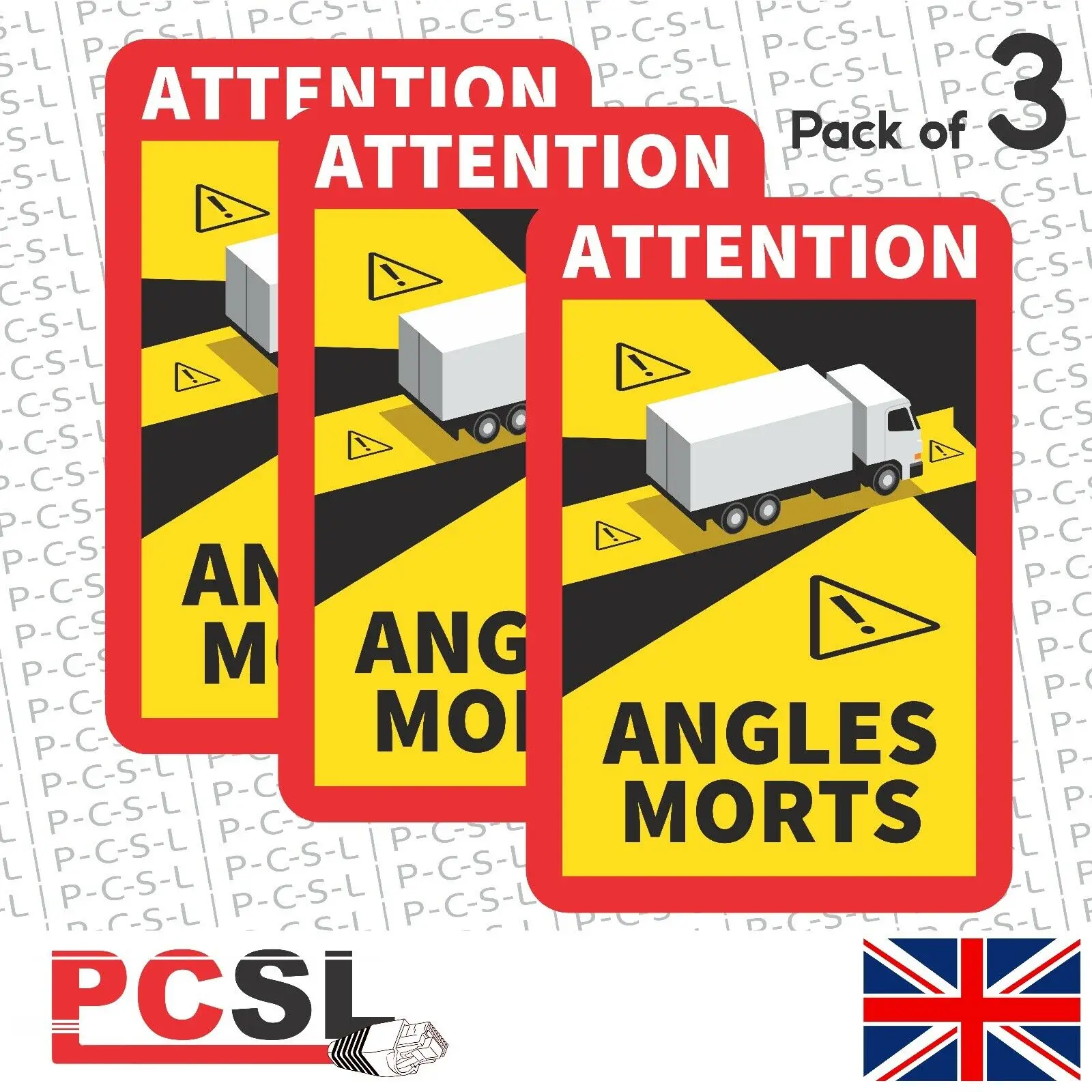 For 3 x Truck Autocollants Stickers Sign Danger Angles Morts Blind Angle