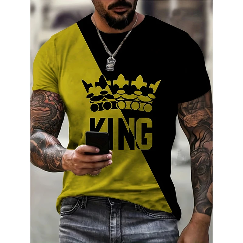 Summer Colorful King Letter 3D Print T-Shirts Streetwear Men Fashion Oversized O-Neck Short Sleeved T Shirt Tees Tops Clothing