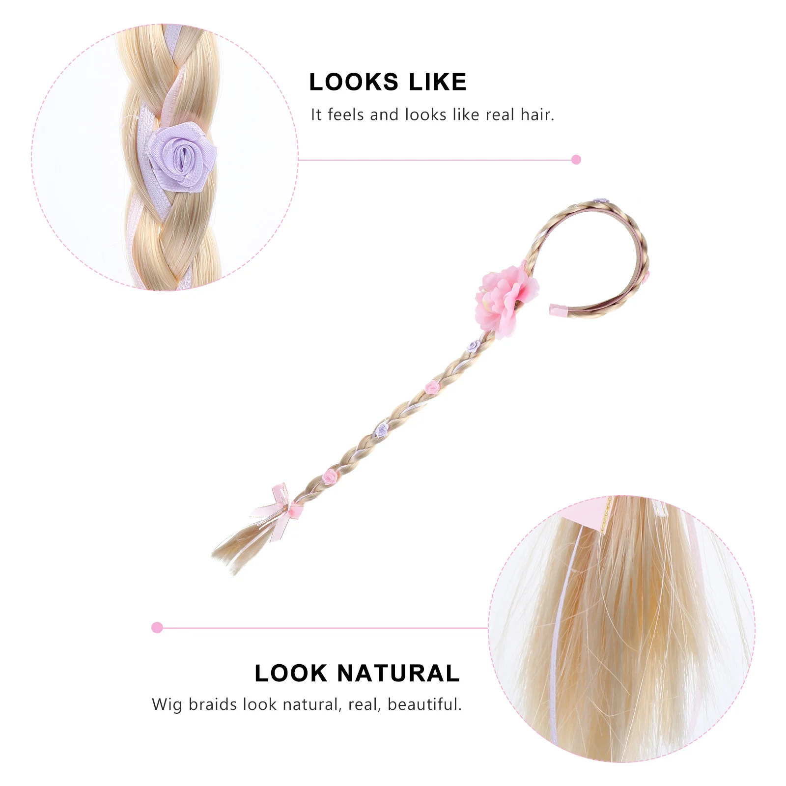 

1 шт., головной убор с розовыми косами, повязка для волос с косой для девочек, высокотемпературное волокно, реалистичный долговечный плетеный парик для повседневной вечеринки