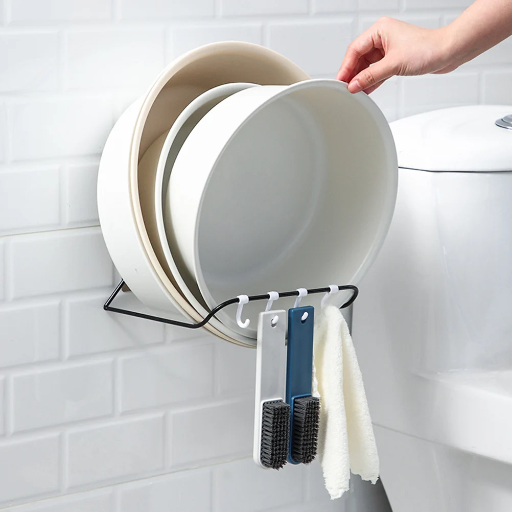 

WallMounted Basin Rack HeavyDuty Iron Storage Bathroom Kitchen Towel Hooks Vertical SpaceSaver ganizers PotLid Shelf