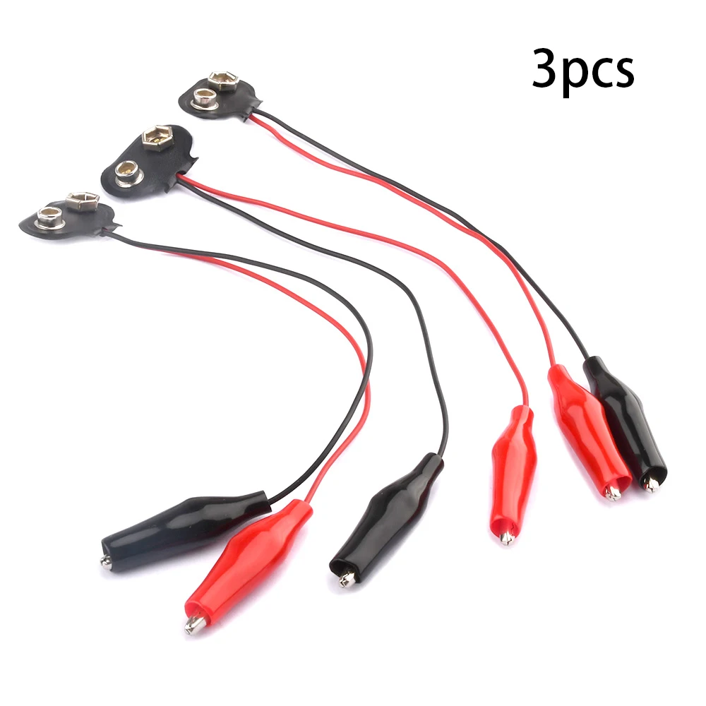 

3Pcs/9Pcs 9V Battery Clip Connector Black Red Dual Alligator Clip T-Type Flexible Buckle Adapter 18cm Crocodile Cable Power Test