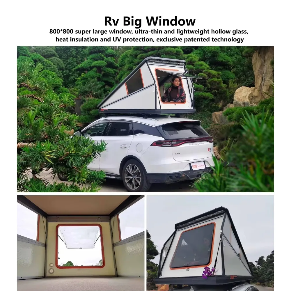 Hot Sale Folding Triangle Outdoor Trailer Rv Truck Suv Hardshell Rooftop Tent Car Aluminium Roof Top Tent for Camping Waterproof