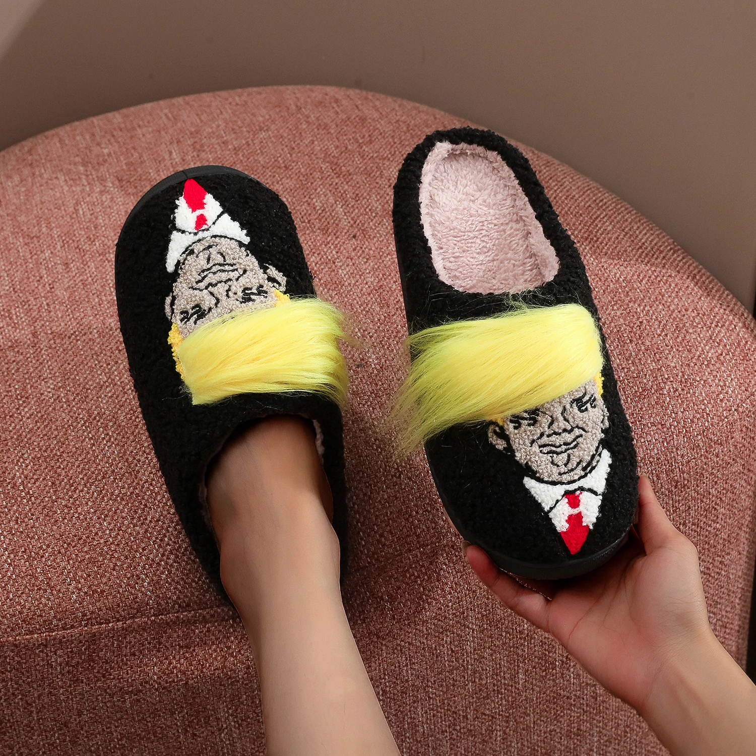 Winter home home funny trump cotton slippers non-slip thick bottom home lightweight cotton slippers