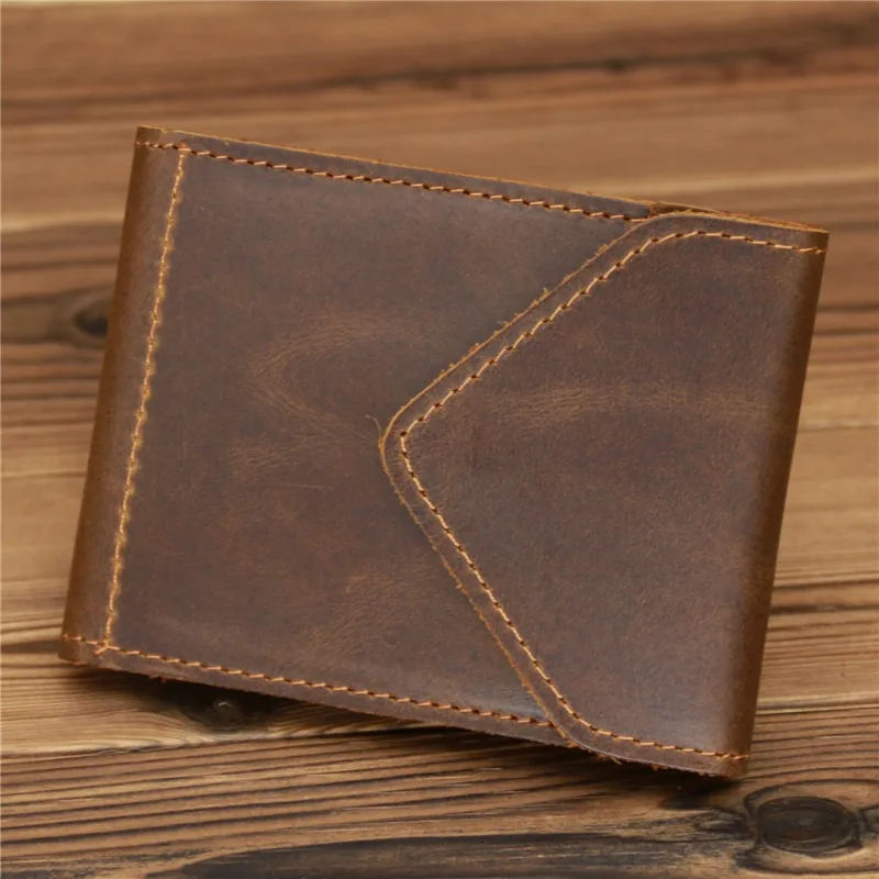 Men Women Crazy Horse Genuine Leather Card Case Snap Closure Cards Wallet for Credit Cards Driver License ID Card Cover