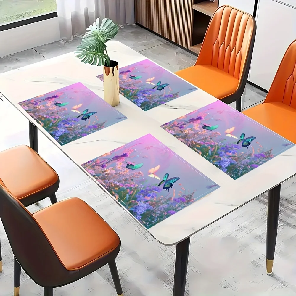 Butterflies dragonflies andwild flowers fairy magic garden purple pink green and blue fairycore aesthetic floral fauna placemats