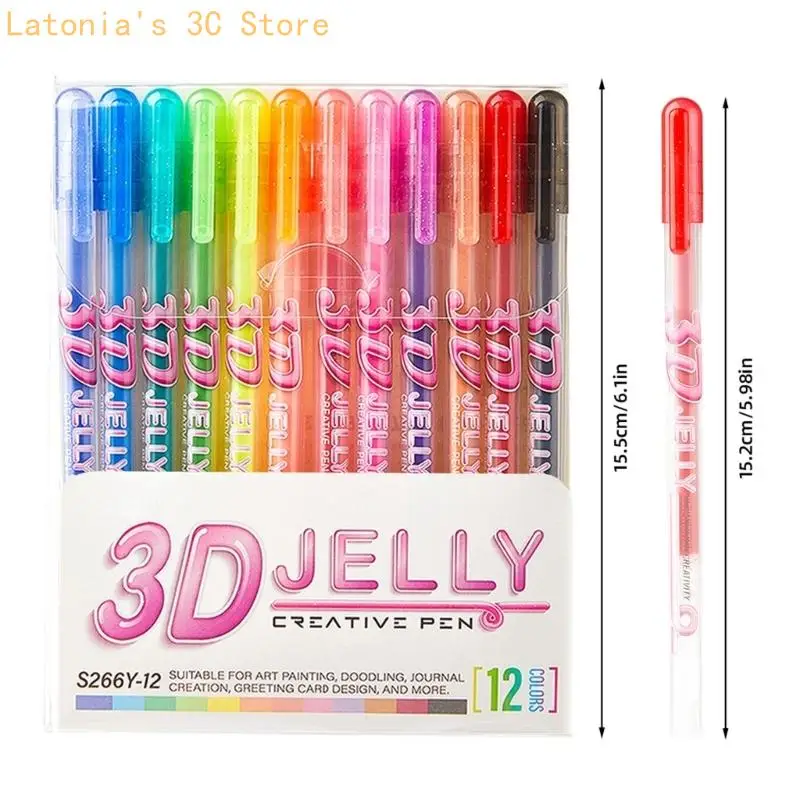 Gel-Schreibstift, 12 Farben, 3D-Farbstift-Set für Kritzeleien, Tagebuchseiten und Grußkarten-Dekoration, mehrfarbig, kreativ – Detail 6