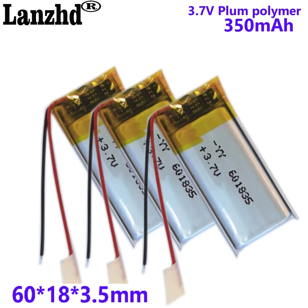 3.7V battery 601835 polymer lithium battery 350MAH For Bluetooth speaker LED lamp smart wear battery