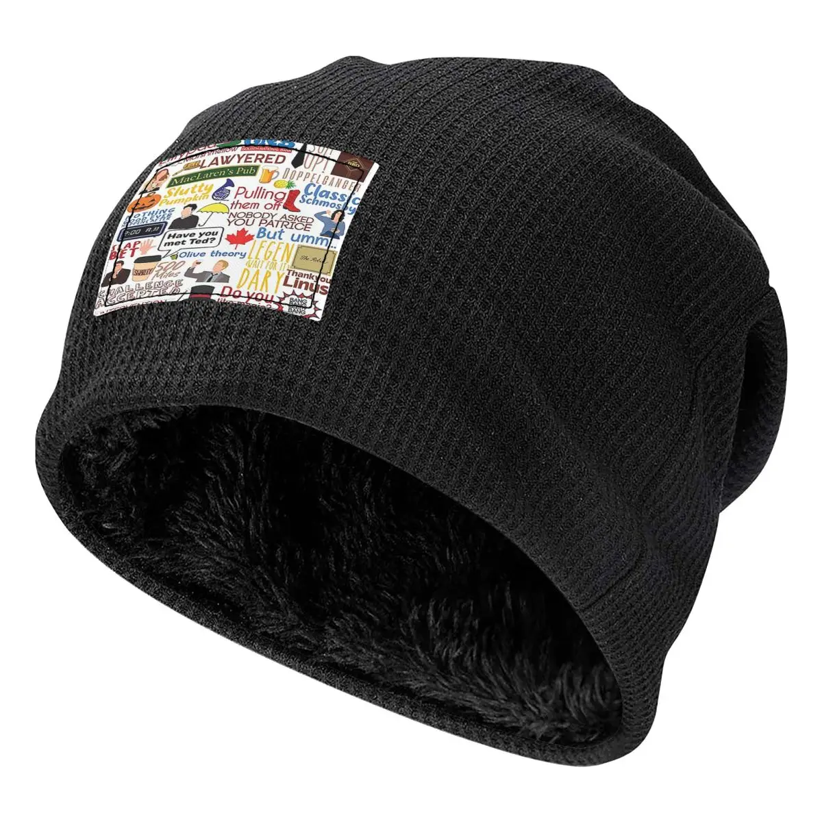 Legendary Chronicles How I Met Your Mother Waffle Knit Fleece Lined Beanie with PU Leather Patch Unisex Warm Winter Soft Cap