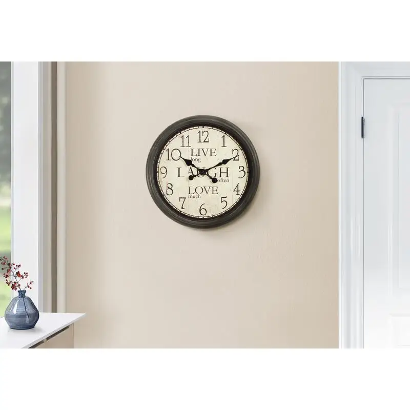 

Antique Brown 16" Round Wall Clock - Transitional Design, Classic Home Decor Timepiece