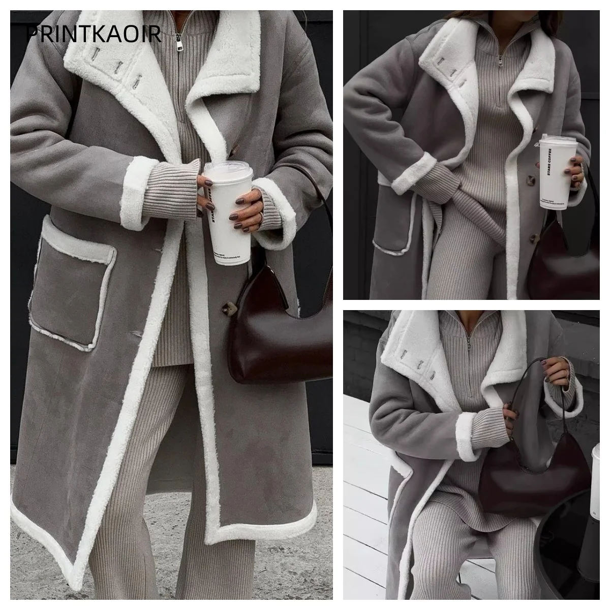 

Fashionable Simple Commuting Slimming Slimming Medium Length Lamb Fur Coat Fur Fur Integrated Women Plush New Autumn Winte