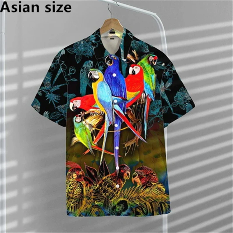 Summer Tropical Parrot Graphic 3d Print Shirt Men Women Fashion Short Sleeve Button Hawaiian Shirts Blouse Y2k Men's Clothing