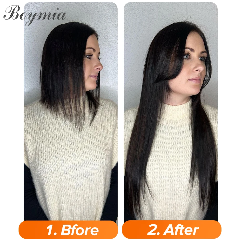 Boymia 14 "-24" Clip nelle estensioni dei capelli umani capelli lisci Remy Clip per capelli umani marrone chiaro nero naturale su 80G-140G