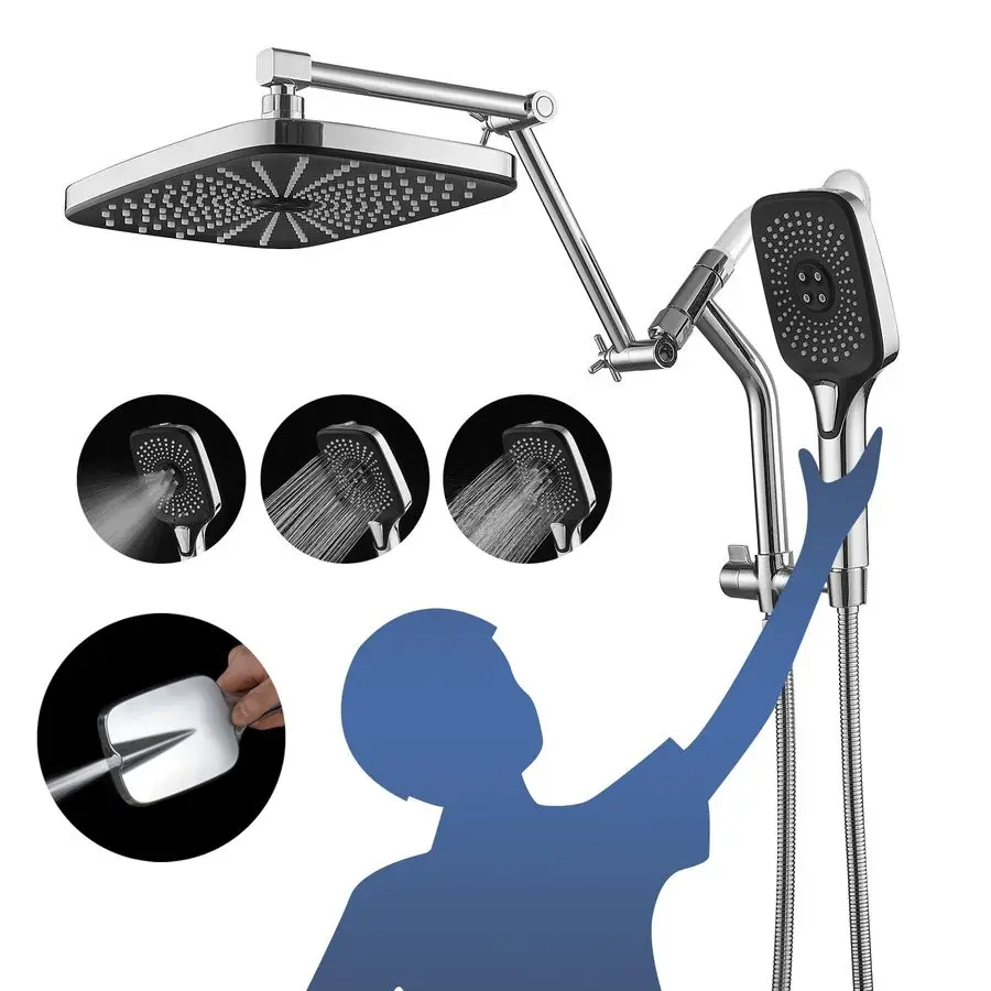 

High Pressure Rain Rainfall Shower Heads With Handheld Spray Combo 31 Settings amp Builtin Power Wash Mode, Double Dual Shower H