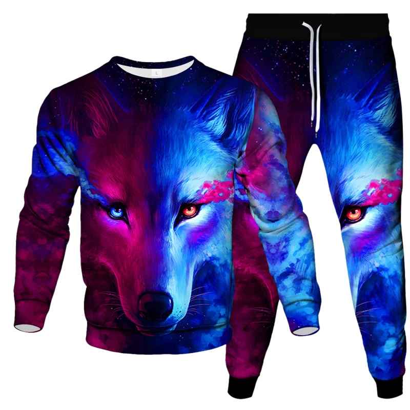 

Spring Autumn Dazzle Wolf 3D Print Sportswear Set Casual T Shirt Pants 2-Piece Set Oversize Pullover Hip Hop Unisex Clothing