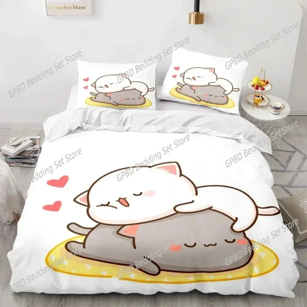 3D Print Cartoon Lovely Peach Cat 3D Bedding Set Duvet Cover Pillowcases Single Twin Full Queen King Size Home Decor Quilt Boys